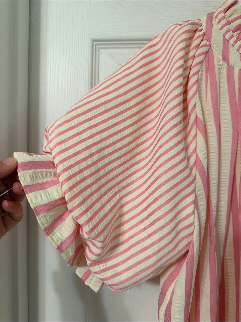 Umgee Pink and Cream Striped Ruffle Top - Picture 3 of 8